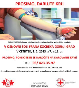 Krvodajalska akcija 2023_OŠ Frana Kocbeka_RKS